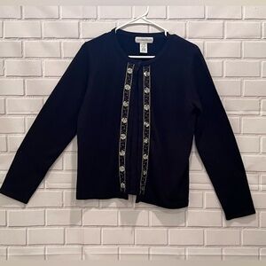 SAG HARBOR women black beaded cardigan/top size S